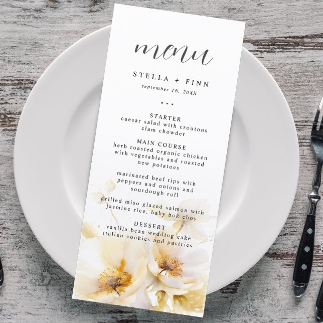 Elegant Flower White Gold Wedding Menu (Elegant Flower White Gold Wedding Menu)