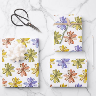 Elegant Flower Wrapping Paper Flat Sheet Set of 3