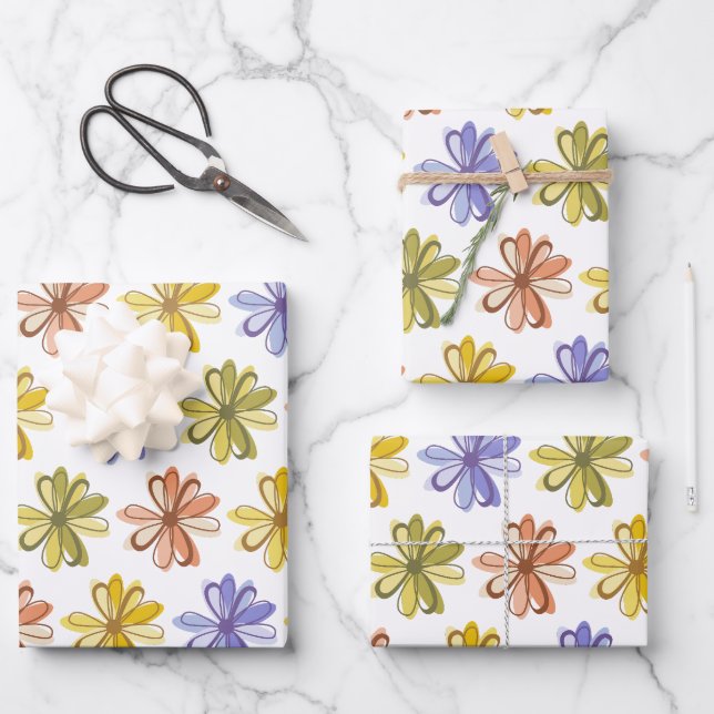 Elegant Flower Wrapping Paper Flat Sheet Set of 3 (Front)