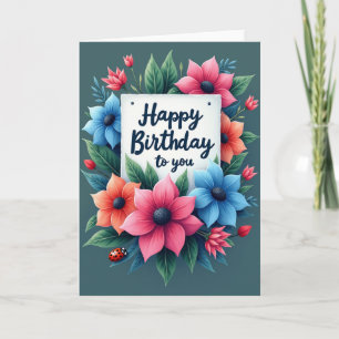 Elegant Flower Wreath Birthday Card