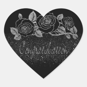 elegant flowered silver with congratulations heart sticker