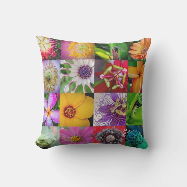 Elegant Flowers and Creatures Floral Pattern Outdoor Pillow (Front)