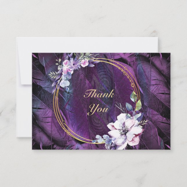 Elegant Flowers and Feathers Thank You Card (Front)