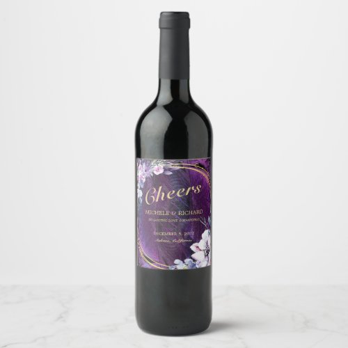 Elegant Flowers and Feathers Wine Label