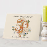 Elegant Flowers and Gems 50th Wedding Anniversary  Card<br><div class="desc">Celebrate 50 years of love with this elegant wedding anniversary card! Featuring "HAPPY ANNIVERSARY!" in a classic font,  a beautifully ornate "50" with floral designs,  pearls,  and gemstones,  and placeholder names below. Fully customizable text inside and out,  plus instant digital download available. A timeless keepsake for a golden anniversary!</div>
