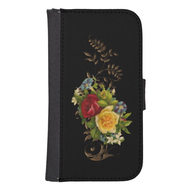 Elegant Flowers and Gold Scrolls Samsung Galaxy Wallet Case (Front)