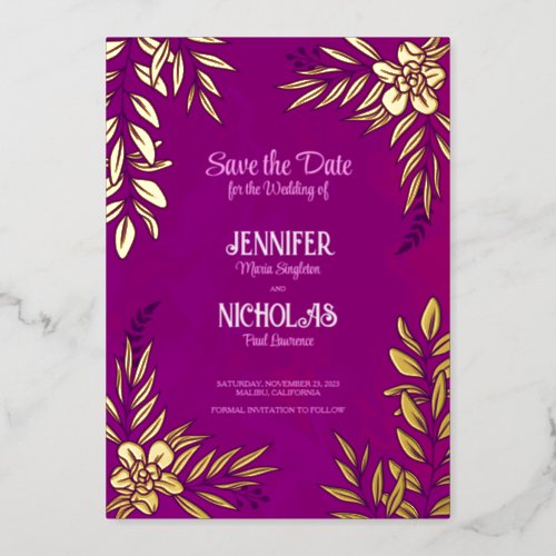 Elegant Flowers And Leaves Ornaments for Wedding F Foil Invitation