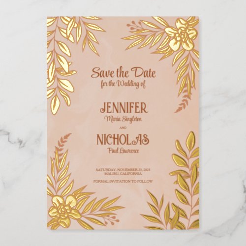 Elegant Flowers And Leaves Ornaments for Wedding F Foil Invitation