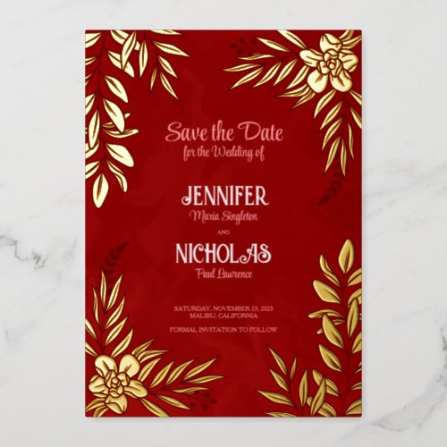 Elegant Flowers And Leaves Ornaments for Wedding F Foil Invitation