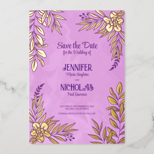 Elegant Flowers And Leaves Ornaments for Wedding F Foil Invitation