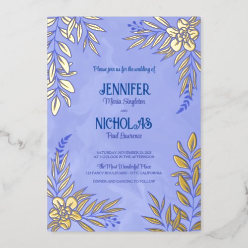 Elegant Flowers And Leaves Ornaments for Wedding Foil Invitation