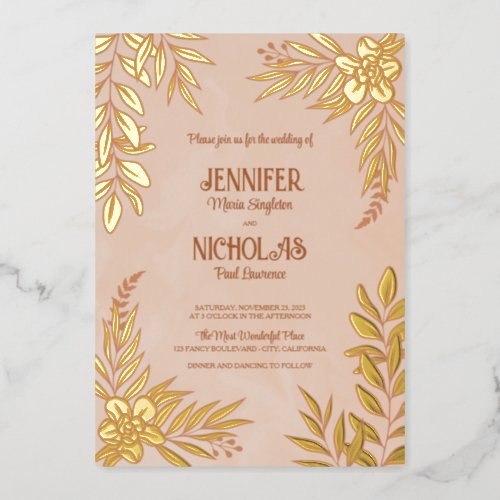 Elegant Flowers And Leaves Ornaments for Wedding Foil Invitation