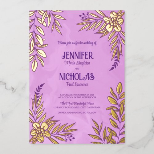 Elegant Flowers And Leaves Ornaments for Wedding Foil Invitation