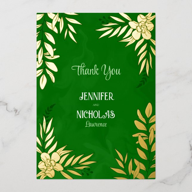 Elegant Flowers And Leaves Ornaments for Wedding Foil Invitation (Front)