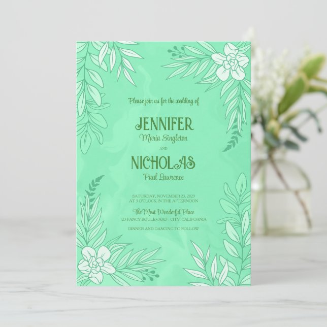 Elegant Flowers And Leaves Ornaments for Wedding Invitation (Standing Front)