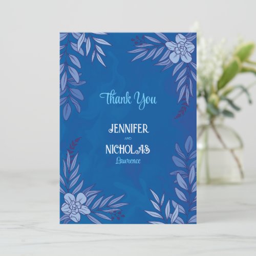 Elegant Flowers And Leaves Ornaments for Wedding Thank You Card