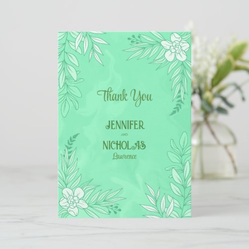 Elegant Flowers And Leaves Ornaments for Wedding Thank You Card