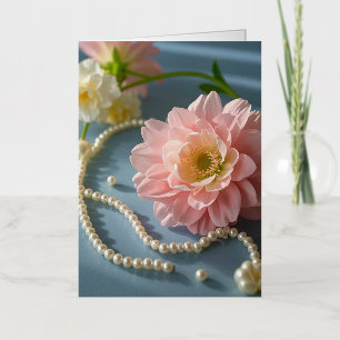 Elegant flowers and pearls  foil greeting card