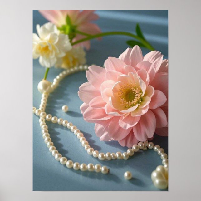 Elegant flowers and pearls  poster (Front)