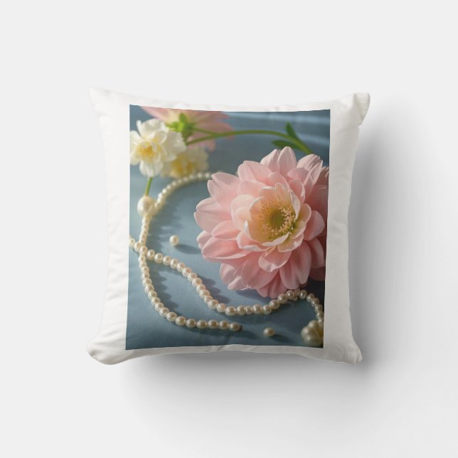 Elegant flowers and pearls  throw pillow (Front)