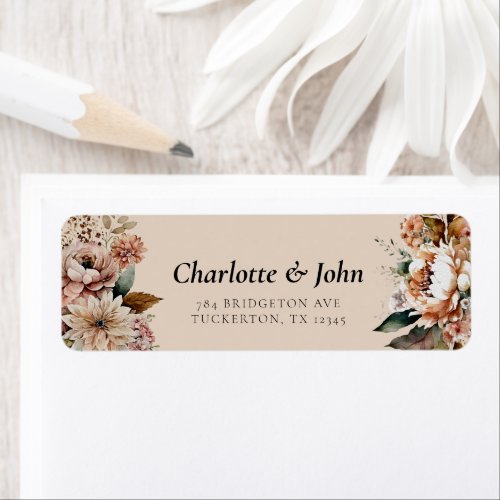 Elegant Flowers Autumn Wedding Return Address Label