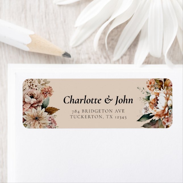 Elegant Flowers Autumn Wedding Return Address Label (Insitu)