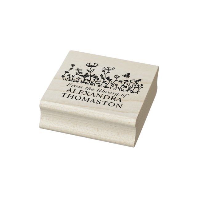 Elegant Flowers, Butterflies Library Book Name Rubber Stamp (Stamp)