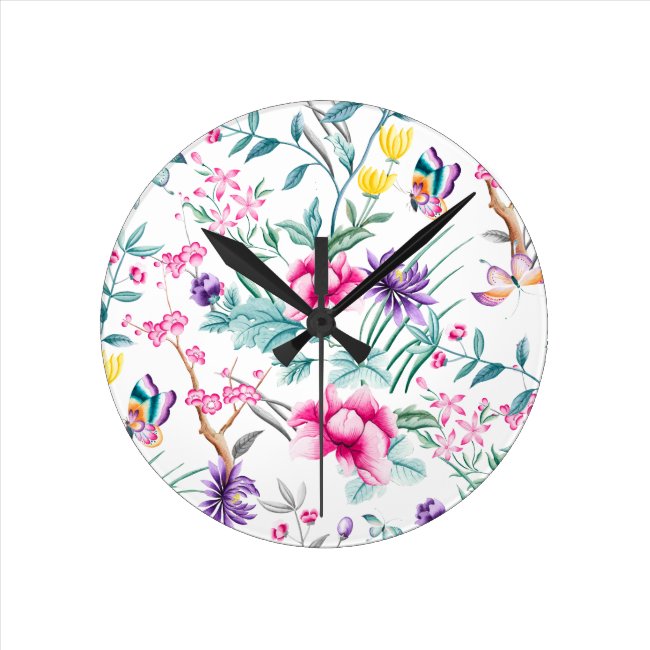 Elegant Flowers & Butterflies Wall Clock