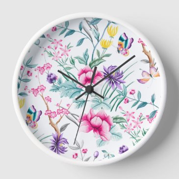 Elegant Flowers & Butterflies Wall Clock