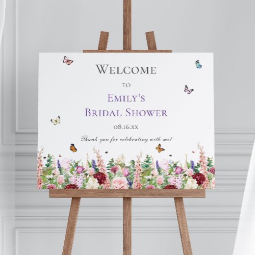 Elegant Flowers  Butterfly Bridal Shower Welcome Foam Board