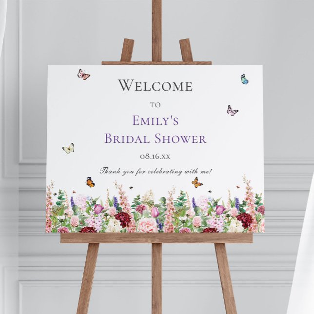Elegant Flowers & Butterfly Bridal Shower Welcome Foam Board (Creator Uploaded)