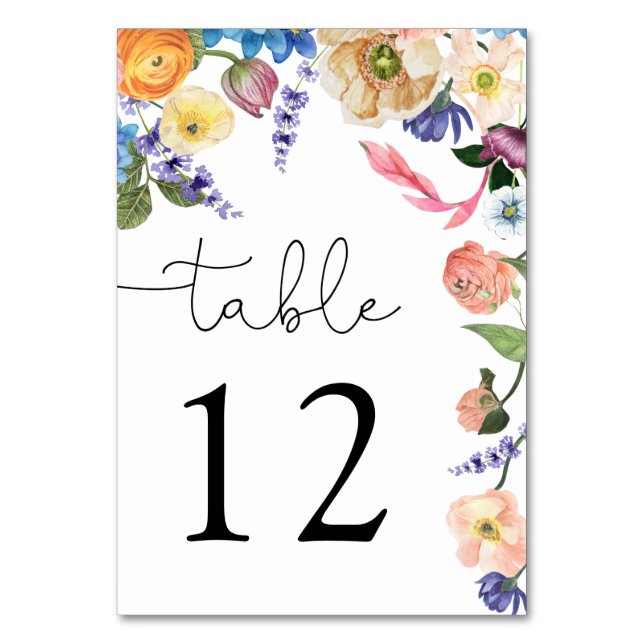 Elegant Flowers Chic Wedding Table Number (Front)