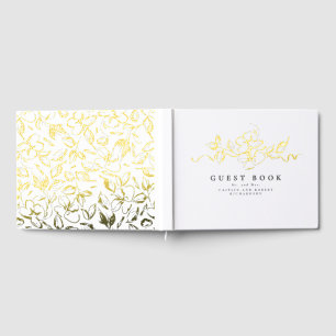 Elegant Flowers Drawing Wedding Foil Guest Book