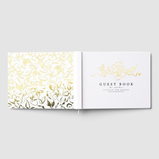 Elegant Flowers Drawing Wedding Foil Guest Book (Full)