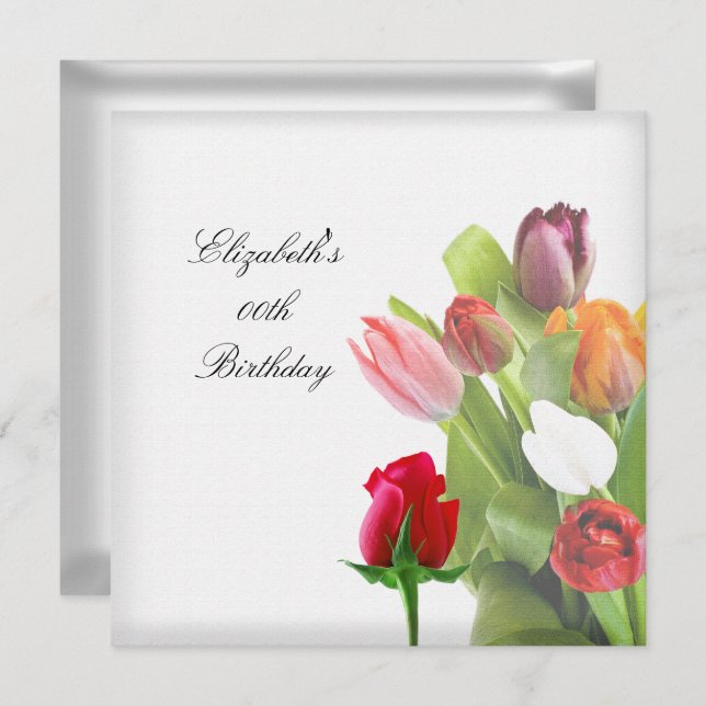 Elegant Flowers Floral Birthday Party Invitation (Front/Back)