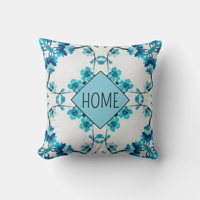 Elegant Flowers Floral Blue  Throw Pillow (Front)