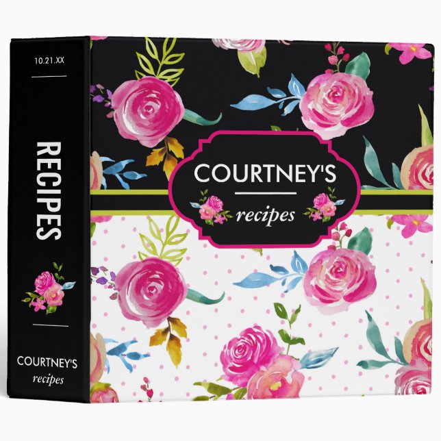 Elegant Flowers Floral Personalized Recipe Binder (Front/Spine)