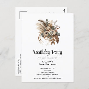 Elegant Flowers Foliage and Feather Birthday Party Postcard