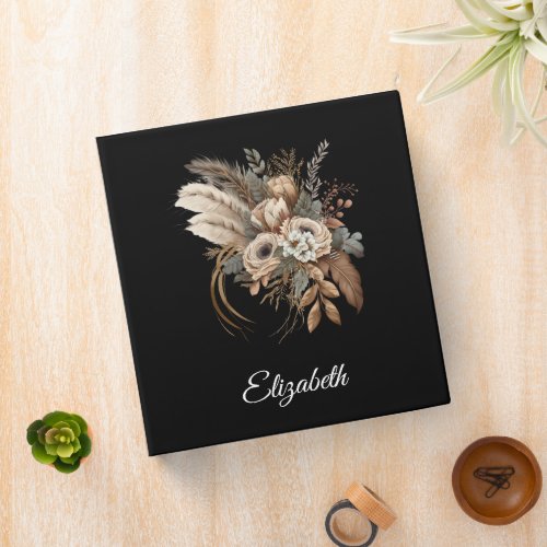 Elegant Flowers Foliage and Feathers 3 Ring Binder