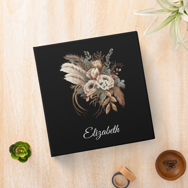 Elegant Flowers Foliage and Feathers 3 Ring Binder (In Situ)