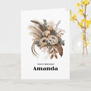 Elegant Flowers Foliage and Feathers Birthday Card