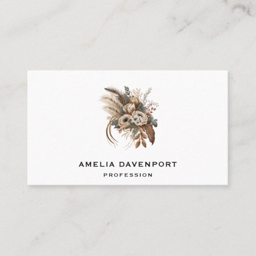 Elegant Flowers Foliage and Feathers Business Card