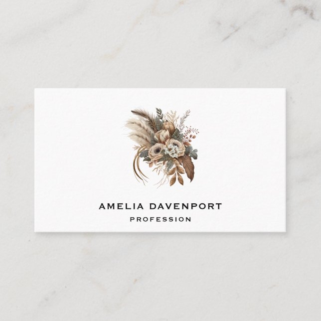 Elegant Flowers Foliage and Feathers Business Card (Front)