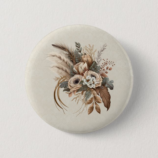 Elegant Flowers Foliage and Feathers Button (Front)