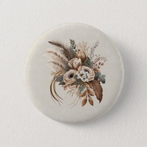 Elegant Flowers Foliage and Feathers Button