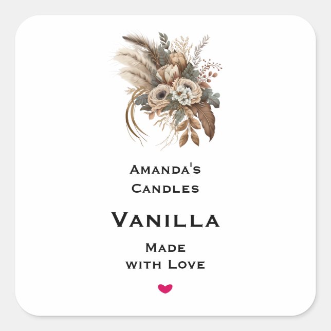 Elegant Flowers Foliage and Feathers Candle Craft Square Sticker (Front)
