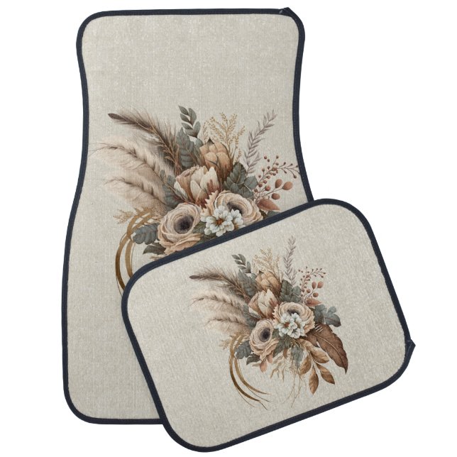 Elegant Flowers Foliage and Feathers Car Floor Mat (Set)