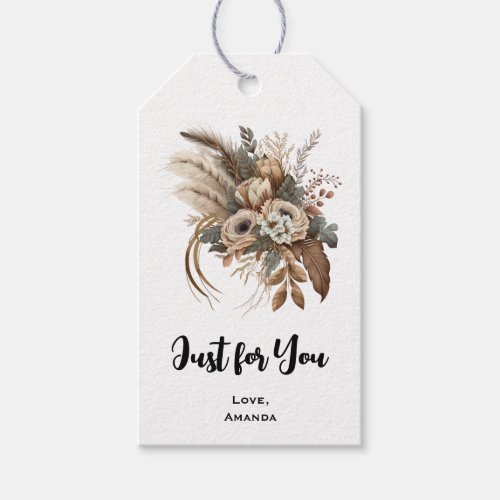 Elegant Flowers Foliage and Feathers Just for You Gift Tags