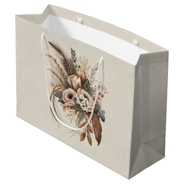 Elegant Flowers Foliage and Feathers Large Gift Bag (Back Angled)
