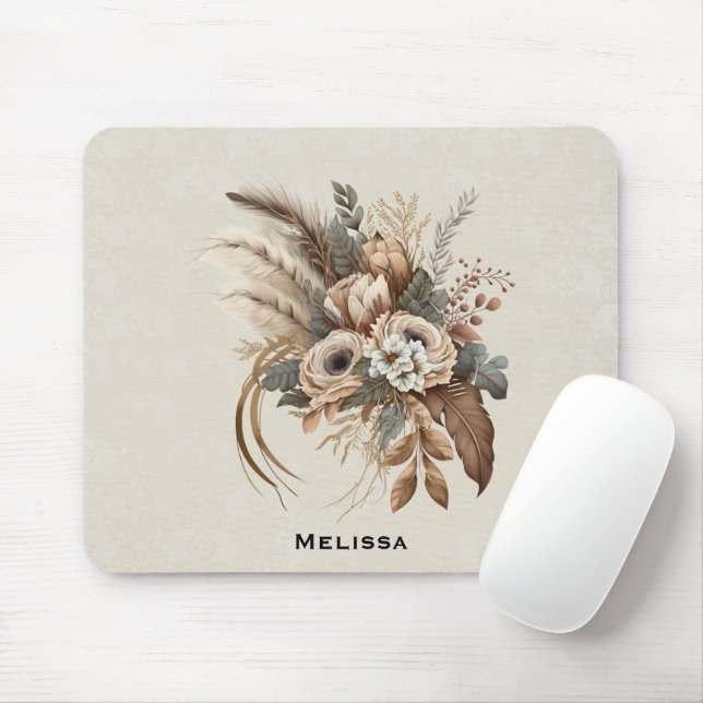 Elegant Flowers Foliage and Feathers Mouse Pad (With Mouse)